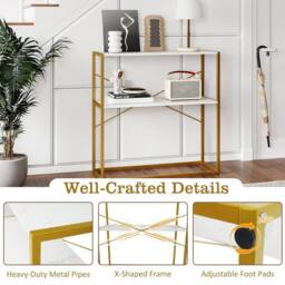 Gymax 2-Tier Entryway Table Console Table With Marble Textured Open Shelves in White - thumbnail 9
