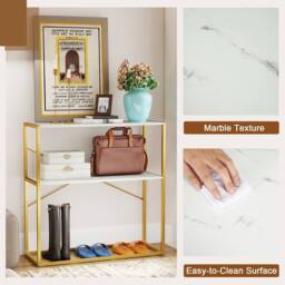 Gymax 2-Tier Entryway Table Console Table With Marble Textured Open Shelves in White - thumbnail 7