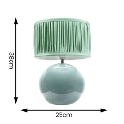 ValueLights Bosco Eucalyptus Ceramic Table Lamp with Ruched Pleated Fabric Drum Lamp Shade in Pale Green - thumbnail 4