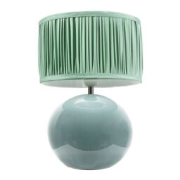 ValueLights Bosco Eucalyptus Ceramic Table Lamp with Ruched Pleated Fabric Drum Lamp Shade in Pale Green - thumbnail 2
