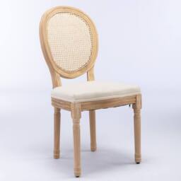 HomeTouch Set of 6 French Style Rattan Back Kitchen Dining Chairs with Linen Fabric Upholstered Seat in Beige - Size: 6 Pack - thumbnail 6