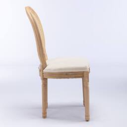 HomeTouch Set of 6 French Style Rattan Back Kitchen Dining Chairs with Linen Fabric Upholstered Seat in Beige - Size: 6 Pack - thumbnail 8