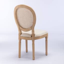HomeTouch Set of 6 French Style Rattan Back Kitchen Dining Chairs with Linen Fabric Upholstered Seat in Beige - Size: 6 Pack - thumbnail 7