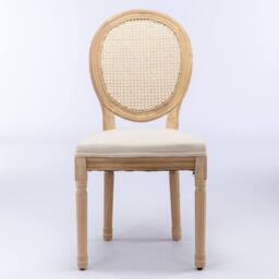 HomeTouch Set of 6 French Style Rattan Back Kitchen Dining Chairs with Linen Fabric Upholstered Seat in Beige - Size: 6 Pack - thumbnail 9