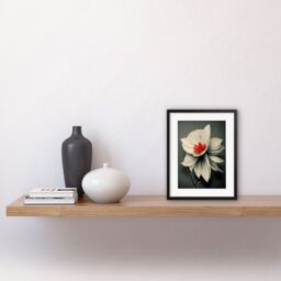 "Artery8 Wall Art Print Realistic Greyscale Macro Flower Floral Bloom with Orange Red Stamen Artwork Framed 9X7 Inch in Black - Size: W7"" x H9""" - thumbnail 2