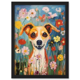 Artery8 Wall Art Print Chihuahua in the Wildflowers Artwork Colourful Meadow Dog Portrait Artwork Framed A4 in Black - thumbnail 1