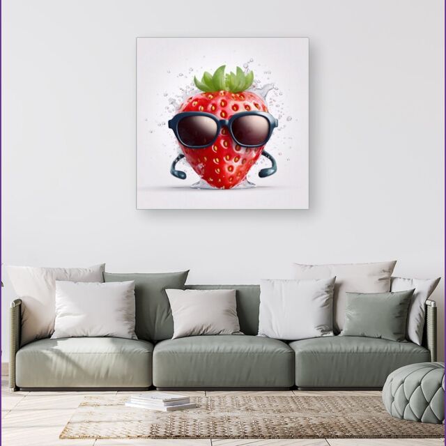 Warren Reed - Designer Strawberry In Glasses Canvas - Size: w40 inch x h40 inch - image 1