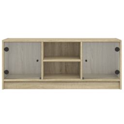 Berkfield Home TV Cabinet with Glass Doors Sonoma Oak 102x37x42 cm in Brown - Size: 102 x 37 x 42 cm - thumbnail 6