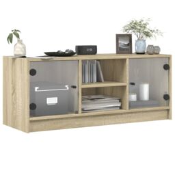 Berkfield Home TV Cabinet with Glass Doors Sonoma Oak 102x37x42 cm in Brown - Size: 102 x 37 x 42 cm - thumbnail 4