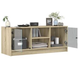 Berkfield Home TV Cabinet with Glass Doors Sonoma Oak 102x37x42 cm in Brown - Size: 102 x 37 x 42 cm - thumbnail 5