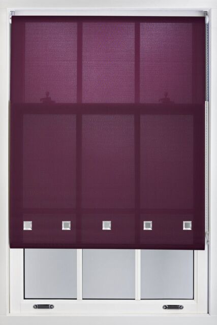 Furnished Daylight Roller Blind with Chrome Square Eyelets - Trimmable Window Shade in Aubergine - Size: 100 cm width x 210 cm drop - image 1