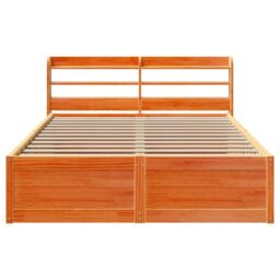 Berkfield Home Bed Frame with Headboard Wax Brown 150x200 cm King Size Solid Wood Pine - thumbnail 4