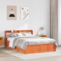 Berkfield Home Bed Frame with Headboard Wax Brown 150x200 cm King Size Solid Wood Pine - thumbnail 3