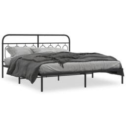Berkfield Home Metal Bed Frame without Mattress with Headboard Black 183x213cm - Size: 183x213 cm - thumbnail 3
