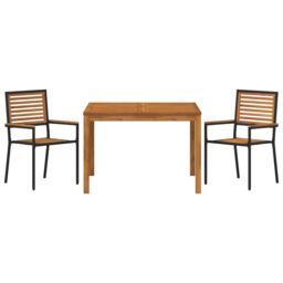 Berkfield Home 3 Piece Garden Dining Set Black Poly Rattan Acacia - thumbnail 7