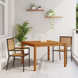 Berkfield Home 3 Piece Garden Dining Set Black Poly Rattan Acacia - thumbnail 1