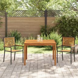Berkfield Home 3 Piece Garden Dining Set Black Poly Rattan Acacia - thumbnail 4