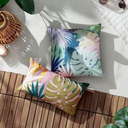 Furn Leafy Palm Sqaure Water & UV Resistant Outdoor Cushion in Teal - thumbnail 4