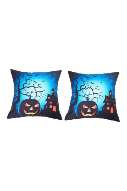 Living and Home 2Pcs Halloween Pumpkin & Haunted House Printed Throw Pillow - Size: 45 cm x 45 cm - image 1