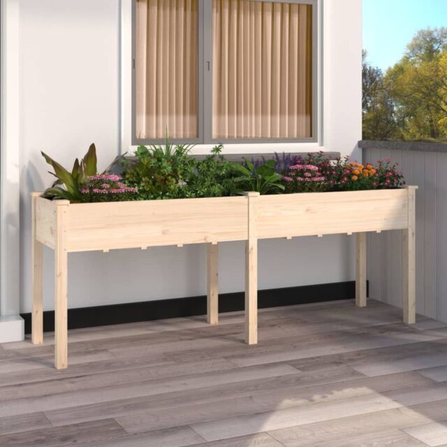 Berkfield Home Planter with Liner 203x53x76 cm Solid Wood Fir in Brown - Size: 203 x 53 x 76 cm - image 1