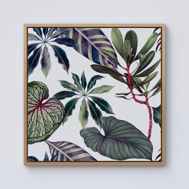 Warren Reed - Designer Watercolor Tropical Leaf Framed Canvas in Light Brown - Size: w40 inch x h40 inch - image 1