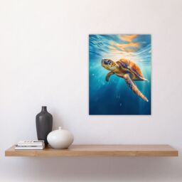 "Artery8 Sea Turtle Barbados Marine Swimming Blue Clear Water Unframed Wall Art Print Poster Home Decor Premium - Size: W12"" x H16""" - thumbnail 4