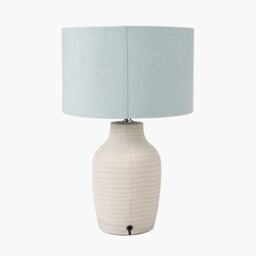 Ruma Duck Egg Blue Scandi Textured Ceramic Table Lamp Nordic Line Pattern - thumbnail 4