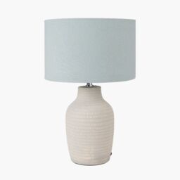 Ruma Duck Egg Blue Scandi Textured Ceramic Table Lamp Nordic Line Pattern - thumbnail 3