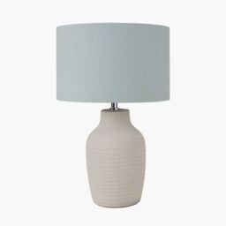 Ruma Duck Egg Blue Scandi Textured Ceramic Table Lamp Nordic Line Pattern - thumbnail 2