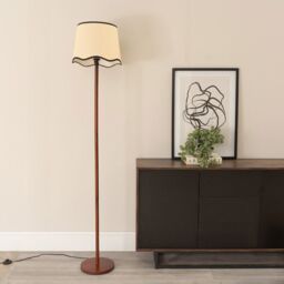 ValueLights Heather Dark Wood Single Stem Floor Lamp with Scallop Edge Tapered Lamp Shade in Black - thumbnail 3