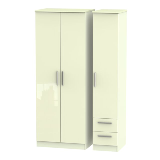 Ready Assembled 2 U Windsor Tall Triple Plain + Drawer Wardrobe (Ready Assembled) in Cream