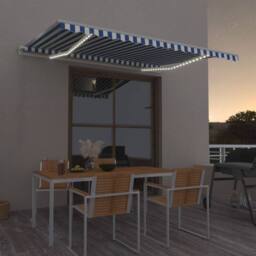 Berkfield Home Manual Retractable Awning with LED 400x300 cm Blue & White - thumbnail 2
