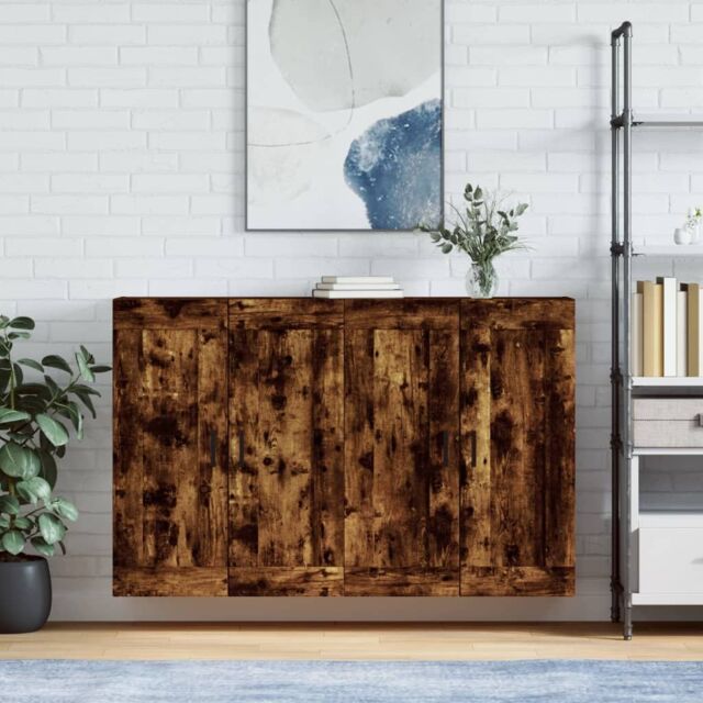 Berkfield Home Wall Mounted Cabinets 2 pcs Smoked Oak Engineered Wood in Brown - image 1