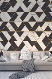 Origin Murals Marbled Textured Geometric Wall Mural in White - Size: W300 cm x H240 cm - thumbnail 1