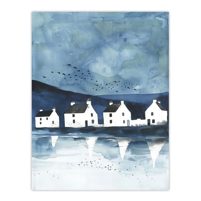 "Artery8 White Fisherman Cottages Isle of Jura Scotland Wall Art Print in Blue - Size: W24"" x H32""" - image 1