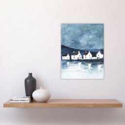 "Artery8 White Fisherman Cottages Isle of Jura Scotland Wall Art Print in Blue - Size: W24"" x H32""" - thumbnail 4