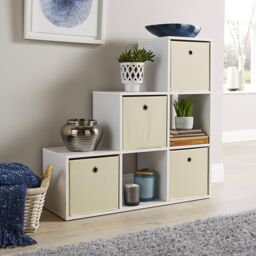 Home Source Step Style Storage Cube 6 Shelf Bookcase Wooden Display Staircase Unit in White - thumbnail 5