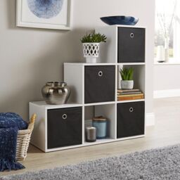 Home Source Step Style Storage Cube 6 Shelf Bookcase Wooden Display Staircase Unit in White - thumbnail 4