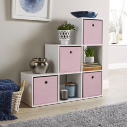 Home Source Step Style Storage Cube 6 Shelf Bookcase Wooden Display Staircase Unit in White - thumbnail 8