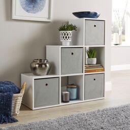 Home Source Step Style Storage Cube 6 Shelf Bookcase Wooden Display Staircase Unit in White - thumbnail 2