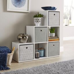 Home Source Step Style Storage Cube 6 Shelf Bookcase Wooden Display Staircase Unit in White - thumbnail 7