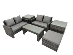 Fimous Outdoor Love Sofa Set 5 Seat Rattan Garden Furniture Set Dark Grey - thumbnail 2