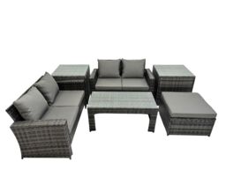Fimous Outdoor Love Sofa Set 5 Seat Rattan Garden Furniture Set Dark Grey - thumbnail 1