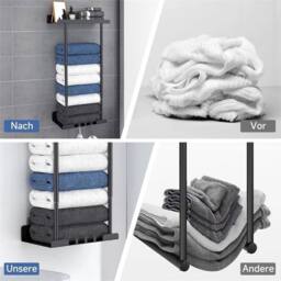 Nordara Towel Holder Rack Bathroom Storage Rack Wall Mounted with Shelf Hooks in Black - thumbnail 6