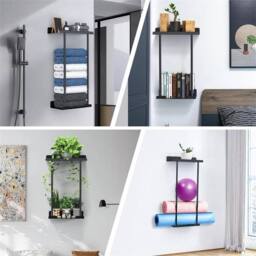 Nordara Towel Holder Rack Bathroom Storage Rack Wall Mounted with Shelf Hooks in Black - thumbnail 5