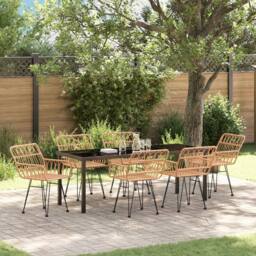 Berkfield Home 7 Piece Garden Dining Set Brown Poly Rattan