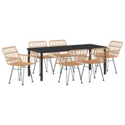 Berkfield Home 7 Piece Garden Dining Set Brown Poly Rattan - thumbnail 2