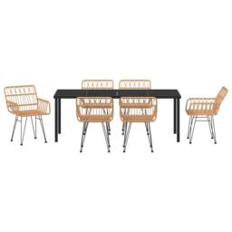 Berkfield Home 7 Piece Garden Dining Set Brown Poly Rattan - thumbnail 7