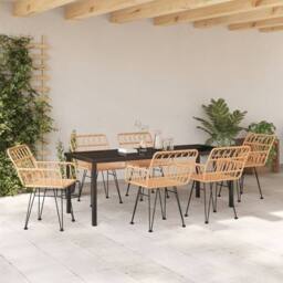 Berkfield Home 7 Piece Garden Dining Set Brown Poly Rattan - thumbnail 4