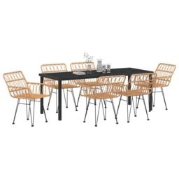 Berkfield Home 7 Piece Garden Dining Set Brown Poly Rattan - thumbnail 3